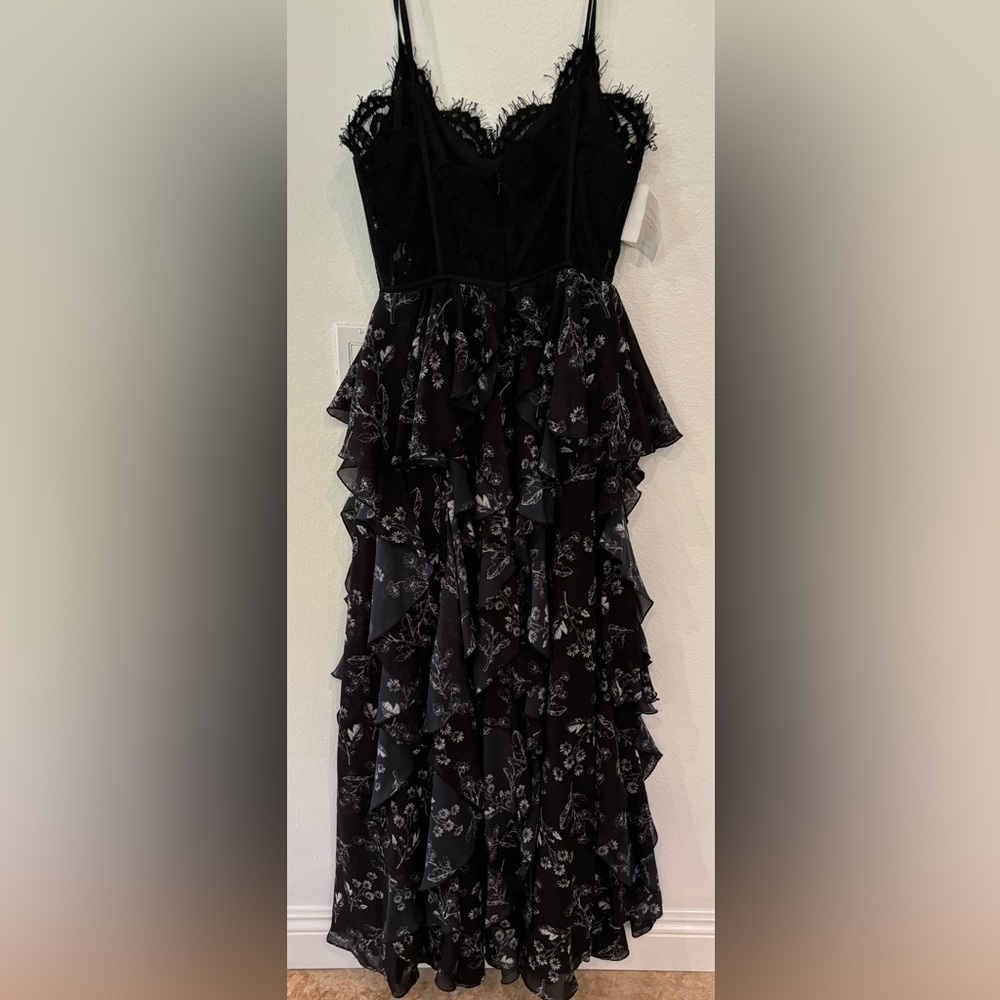 Black Lace Spaghetti Strap & Multi Layered Floral Dress - Fame and Partners